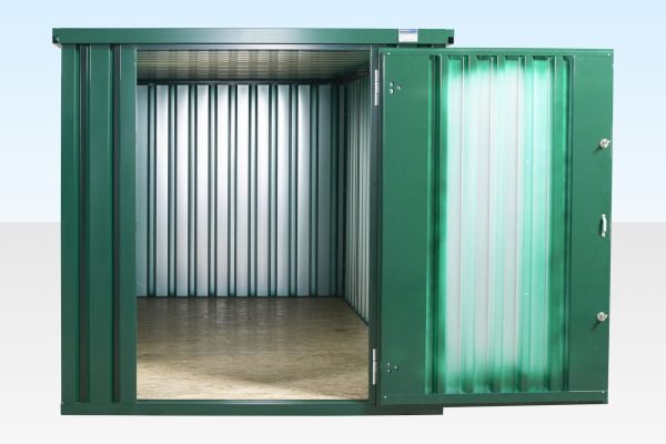 257-4M-Green-Store-Front_Open 4m x 2.1m Powder Coated Flat Packed Store